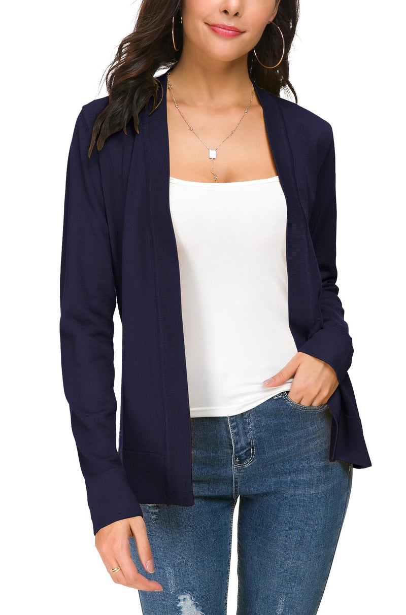 EXCHIC Women's Long Sleeve Open Front Cardigan Sweater Lightweight Casual Knit Sweaters (Navy Blue, Large) - Image 3